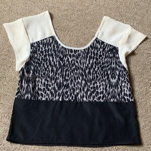 Xhilaration Black and Cream Animal Patterned Blouse